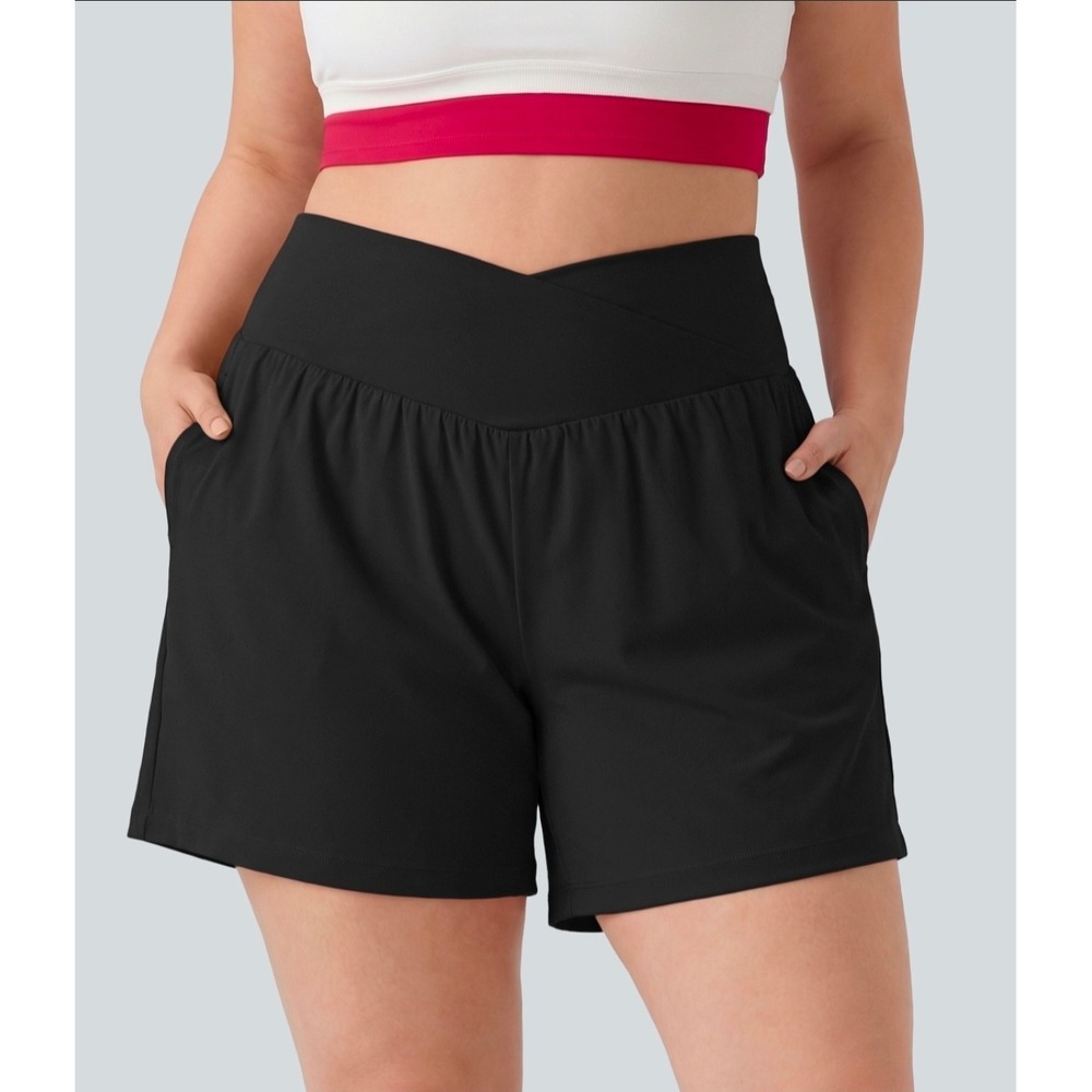 Halara SoftlyZero Airy Crossover High Waisted 2-in-1 Yoga Shorts Black Plus 3X